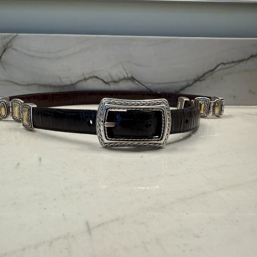 Brighton black embossed belt w/ gold and silver hardware